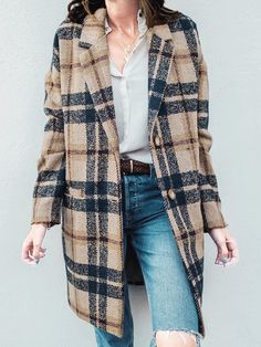 Plaid Outerwear, Fall Fashion Coats, Fall Trends Outfits, Loose Coats, Long Coat Women, Plaid Coat, Fall Coat, Woolen Coat