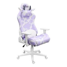 a purple and white office chair with giraffe print