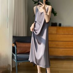 Lasaky - SanSang Silk Camisole Maxi Dress in Luxurious Satin-Blend Fabric Terry Cloth Dress, Large Skirt, Sleeveless Bodycon Dress, Silk Camisole, Sling Dress, Summer Suits, Suspender Dress, Tea Length Dresses, Silk Skirt