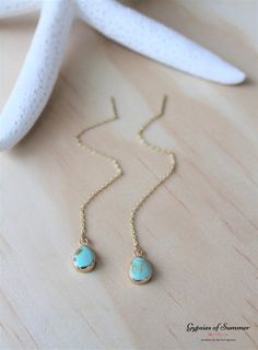 Turquoise Gold Threader Earrings / Gemstone Drop Earrings / image 7 Turquoise Teardrop Jewelry For Pierced Ears, Turquoise Long Drop Earrings With Ear Wire, Turquoise Dangle Jewelry With Adjustable Chain, Turquoise Jewelry With Adjustable Chain, Turquoise Dainty Jewelry With Earrings Set, Dainty Turquoise Dangle Jewelry, Adjustable Teardrop Turquoise Earrings, Adjustable Turquoise Teardrop Earrings, Adjustable Turquoise Teardrop Jewelry