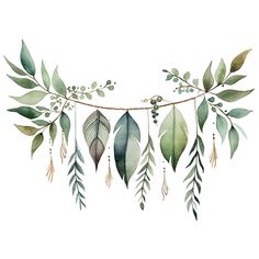 watercolor painting of green leaves and branches