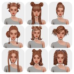 six different hairstyles for the girl with long hair and braids on her head