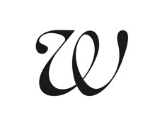 the letter w is made up of curved lines and letters that are black on white