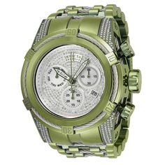 Steel Light, Diamond Watches For Men, Green Cases, Invicta Watches, Stylish Watches, Men's Watches, Bezel Diamond, Stainless Steel Band, Watch Collection