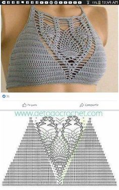 a crocheted bra top is shown in the shape of an openwork triangle