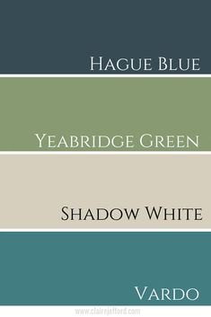 four shades of green, white and blue with the words'yearridge green shadow white '