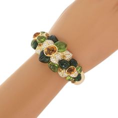 68ct Diamond Peridot & Tourmaline 18k Yellow Gold Large Floral Cuff Bracelet | eBay Floral Cuff Bracelet, Floral Cuff, Green Tourmaline, Cuff Bracelet, Tourmaline, Yellow Gold, Carving, Cuff, Bracelet