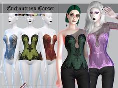 three female mannequins in different colors and sizes, with the caption enphantress's closet