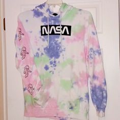 New With Tags Nasa Sweatshirt Hoodie Size Medium Unisex (Oversized- See Measurements) Ptp 22" Length 28" 60 % Cotton 40% Polyh Hyperspace Brand Astronauts Down Both Arms Amazing Graphics Grayish Blue, White, Pink, Mint Green Pockets On Front Full Hood With Drawstring From My Smoke-Free Home Casual Pink Crew Hoodie, Sporty Crew Hoodie For Spring, Trendy Crew Hoodie For Loungewear, White Crew Hoodie For Loungewear, Sporty Cotton Tie-dye Hoodie, White Crew Neck Hoodie For Loungewear, Sporty Tie Dye Long Sleeve Hoodie, Multicolor Cotton Hoodie With Ribbed Cuffs, Tie Dye Cotton Hoodie For Loungewear