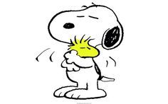 a cartoon image of a snoopy dog holding something in his mouth