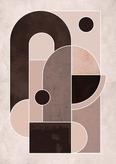 an abstract art print with circles and rectangles in shades of brown, pink, beige