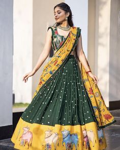 Langa Voni Half Saree, Kalamkari Fabric, Lehenga Pattern, Georgette Lehenga