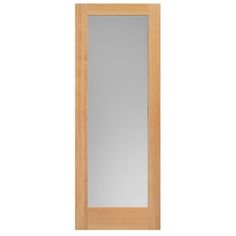 a wooden door with a mirror on the front and side paneled in light wood