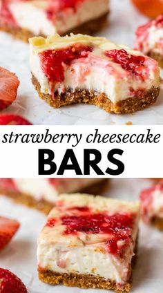 strawberry cheesecake bars with text overlay