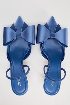 SATIN EFFECT HIGH HEEL SHOES - Blue | ZARA United States Blue Satin Heels, Blue Sandals Heels, Heel Sandals Outfit, Zara Heels, Heels Outfits, Satin Heels, Bow Heels, Blue Bow, Zara Shoes