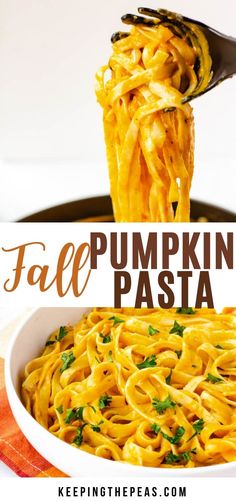 a bowl full of pumpkin pasta with the title above it