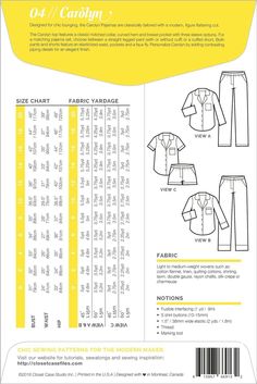 the sewing pattern for an easy - to - sew top and pants is shown