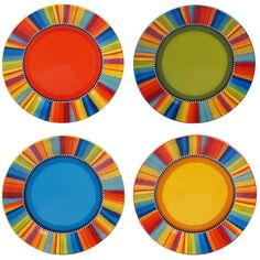 four plates with different designs on them