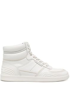 white leather panelled design round toe perforated toebox front lace-up fastening padded ankle flat rubber sole Classic Lace-up High-top Sneakers With Abzorb Midsole, High-top Sneakers With Textured White Sole, Classic High-top Sneakers With Perforated Toe Box, High-top Sneakers With Textured Sole, White Sole High-top Sneakers With Perforations, Classic White High-top Sneakers With Laces, Lace-up High-top Sneakers With Perforations, White Mid-top High-top Sneakers With Textured Sole, White Leather High-top Sneakers With Round Toe