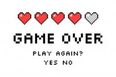 an old video game with hearts and the words game over play again yes no