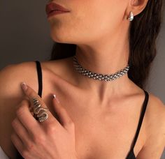 "Chunky stainless steel chainmail choker, oversized chain choker necklace, silver statement woven chain necklace, handmade chainmaille choker Welcome to my shop! PLEASE NOTE: THE LISTING IS FOR THE ONE CHAINMAIL CHOKER NECKLACE! The chain and the clasp are made of stainless steel metal that never tarnishes! All pieces are anti-allergic, nickel, and lead-free. Perfect to spice up your every outfit! MEASUREMENTS I make this to be in two different lengths: 1) 14.56\" (~37cm) (chain 34cm) OR 2) 17.0 Silver Metal Chainmail Choker, Silver Chainmail Necklace For Party, Silver Handmade Choker Chain Necklace, Elegant Chainmail Chain Link Jewelry, Metal Chainmail Choker As A Gift, Elegant Chainmail Metal Choker, Elegant Metal Chainmail Choker, Silver Chainmail Choker As A Gift, Silver Metal Chainmail Jewelry