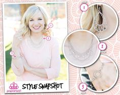 an advertisement for the style snapshop featuring three different styles of necklaces and bracelets