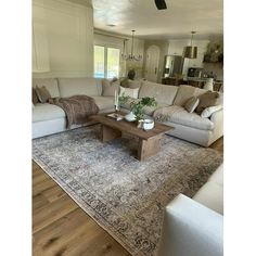 a living room filled with furniture and a large rug