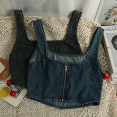 Cropped Denim Blue Tank Top For Summer, Trendy Denim Tank Top, Black Denim Top For Summer, Trendy Dark Wash Crop Top, Blue Square Neck Crop Top For Spring, Chic Denim Blue Tank Top, Blue Square Neck Crop Top For Summer, Y2k Style Denim Crop Top For Summer, Trendy Blue Denim Crop Top