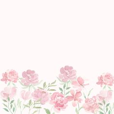 watercolor flowers on a white background with green leaves and pink blooms in the corner