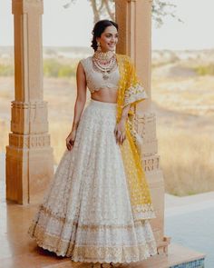 Haldi ceremony of Sid and Kiara ❣️ Lehenga White, Pastel Lehenga, White Lehenga Choli, Haldi Dress, Chikankari Lehenga, Lehenga Choli Designs, Haldi Outfits, Haldi Outfit