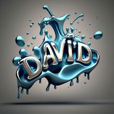 the word david is made up of water droplets and liquid splashing on top of it