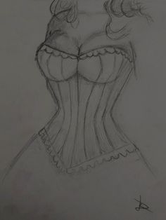 a pencil drawing of a woman's busty corset with her eyes closed