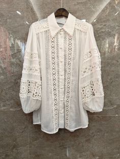 Cottagecore White Blouse With Lace Collar, 1910s Blouse, Vintage Blouse With Lace Trim And Peter Pan Collar, Luxury Ruffled Button-up Blouse, Embroidered Bohemian Off-white Blouse, Isabel Marant, Girl Outfits, Crochet