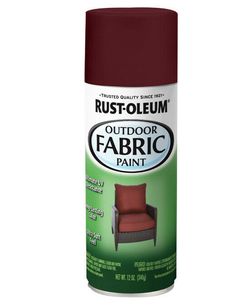 the rust - oleum outdoor fabric paint is red and white, with dark brown accents