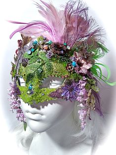 Fairy Spring Mask Masquerade Mask Fairy Masks Costumes MA-116 | Etsy Spring Mask Ideas, Masquerade Mask Floral, Vintage Masquerade Party, Flower Mask Design, Labyrinth Masquerade Ball Costumes, Masquerade Mask Flowers, Flower Mask Masquerade, Fairy Masquerade Mask, Green Carnival Masks And Prosthetics