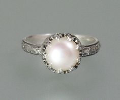 Pearl engagement ring sterling silver pearl by KryziaKreations Pearl Engagement Ring Vintage, Silver Pearl Ring, Pearl Engagement Ring, Alternative Engagement Ring, Edwardian Style, Artisan Necklace, Bespoke Engagement Ring, Engagement Ring Vintage, Edwardian Era