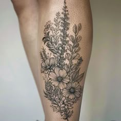 Wildflower Tattoo Design Pack Black And Grey Wildflower Tattoo, Small Botanical Tattoo, Coneflower Tattoo, Wildflower Bouquet Tattoo, Wildflower Tattoo Design, Hand And Finger Tattoos, Bouquet Tattoo, Wildflower Tattoo, Wildflower Design