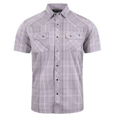 Breaks Snap Shirt SS - Stone Plaid Outdoor Short Sleeve T-shirt For Summer, Gray Summer Outdoor Top, Summer Outdoor Cotton T-shirt, Summer Cotton Tops For Outdoor, Cotton Tops For Summer Outdoor Activities, Cotton Summer Tops For Outdoor, Cotton Tops For Summer Outdoor, Fitted Short Sleeve T-shirt For Outdoor, Gray Short Sleeve Top For Outdoor