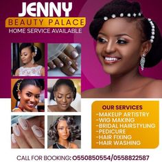 an ad for jenny beauty palace with pictures of women's hair and nail salons