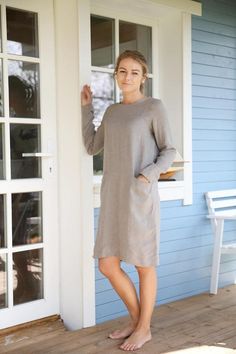 Casual linen dress with two hidden pockets and long sleeves in | Etsy Linen Tunic Dress With Pockets, Long Sleeve Relaxed Fit Dresses With Pockets, Relaxed Fit Long Sleeve Dresses With Pockets, Long Sleeve Linen Dress With Pockets, Linen Dresses With Side Pockets, Fall Daywear Linen Dress With Pockets, Relaxed Fit Linen Dress With Long Sleeves, Casual Linen Long Sleeve Dress, Casual Long Sleeve Linen Dress