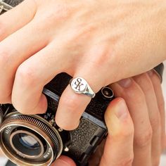 A personalised solid silver initial ring is a timeless essential piece of jewellery that holds sentimental value. This unique custom-engraved solid silver signet ring is perfect for a milestone birthday, such as an 18th or 21st birthday gift for a son or grandson. I deeply custom engrave overlapping monogram initials, with the option for an additional inside engraved message on the back of the ring face. The silver ring is solid throughout; the back is not hollow and is hallmarked in the UK for Signet Ring Silver, Silver Initial Ring, The Ring Face, Map Jewelry, Unique Gifts For Dad, Monogram Ring, Silver Signet Ring, Initial Ring, Pinky Ring