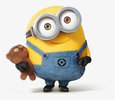 a cartoon minion holding a teddy bear