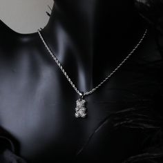 Pave Crystal Bear Necklace Length: 18" with a 2" extension chain Material: Stainless Steel, Cubic Zirconia Bear Necklace, Necklace Length, Silver Necklaces, Necklace Lengths, Cubic Zirconia, Stainless Steel, Chain, Crystals, Silver