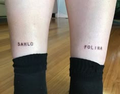 two people with tattoos on their legs that say, san francisco and follina