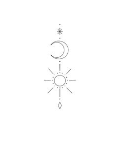 the sun and moon are drawn in black ink on a white background with an arrow