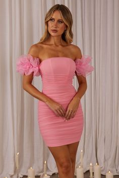 Star Dust Off-Shoulder Frill Sleeve Mini Dress Pink Pink And White Outfit Ideas Party, Pink Fitted Off-shoulder Mini Dress, Pink Off-shoulder Trendy Mini Dress, Pink Off Shoulder Ruffle Mini Dress, Casual Pink Off-shoulder Mini Dress, Off-shoulder Pink Mini Dress With Ruffle Hem, Aliexpress Dresses, Prom Dress Inspo, Princess Prom Dresses