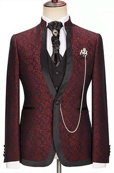 Men's Suits & Tuxedos | Allaboutsuit Elegant Brocade Tuxedo For Wedding, Elegant Red Three-piece Suit For Wedding, Fitted Brocade Suits For Weddings, Tuxedo Suit, Tuxedos, Men's Suits, White Jacket, Wedding Suits, Mens Suits