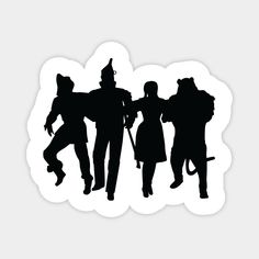 three silhouettes of people dressed in costumes