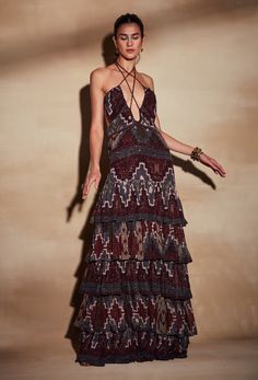 Printed Maxi Dress Indian, Layered Gown, Midnight Blue Dress, Cut Out Maxi Dress, Tan Dresses, Indian Fashion Designers, Gowns Online, Maxi Gowns, Printed Maxi