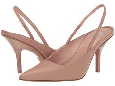 Vince Camuto Riveq - Women's Shoes : Dark Blush : Add a dash of elegance to your look by slipping into the Vince Camuto Riveq sandals. Smooth leather upper. Synthetic lining with a padded footbed. Easy slip-on style with elasticized slingback strap for a secure fit. Pointed toe silhouette. Brand name embossed on the footbed. Sleek stiletto heel. Durable synthetic outsole. Imported. Measurements: Heel Height: 3 2 5 in Product measurements were taken using size 7, width M. Please note that measure Chic Slip-on Sandals With Pointed Toe, Chic Spring Heels With Cushioned Footbed, Chic Medium Width Slip-on Slingback Pumps, Chic Slip-on Spring Heels, Elegant Slip-on Sandals For Evening, Elegant Slip-on Heels With Heel Strap, Elegant Slip-on Formal Sandals, Chic Slip-on Sandals With Heel Loop, Elegant Round Toe Slingback Sandals For Spring